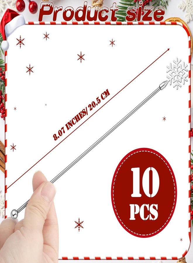 Reallnaive 10 Pack Christmas Snowflake Drink Stirrers Hot Cocoa Bar Chocolate Supplies Cocktail Stir Sticks Metal Swizzle Sticks 7.9 Inch Winter Coffee Stirrers Reusable for Xmas Party Decor - Image 2